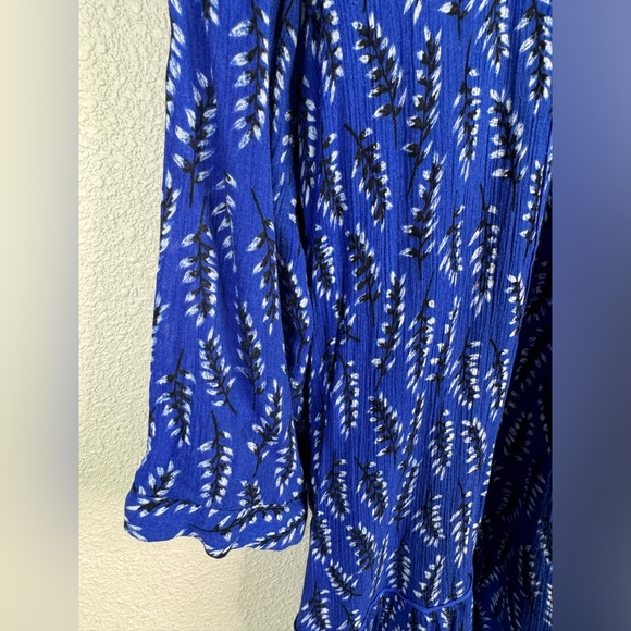 Ba&sh Blue Black Cale Leaf Print Long Sleeve Trapeze Dress size M - Picture 5 of 6